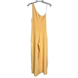 FREE PEOPLE WAVERLY  ONE SHOULDER RIB JUMPSUIT SIZE MEDIUM GOLDEN YELLOW NWOT